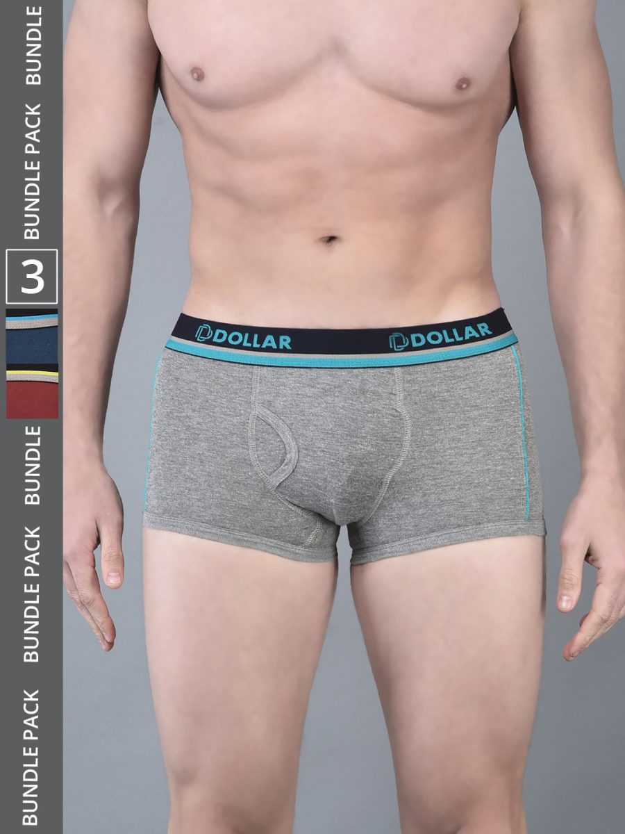 Dollar Bigboss Men's Pack of 3 Combed Cotton Solid Trunk With Illuminating Waistband Logo