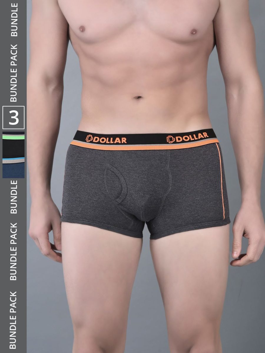 Dollar Bigboss Men's Pack of 3 Combed Cotton Solid Trunk With Illuminating Waistband Logo
