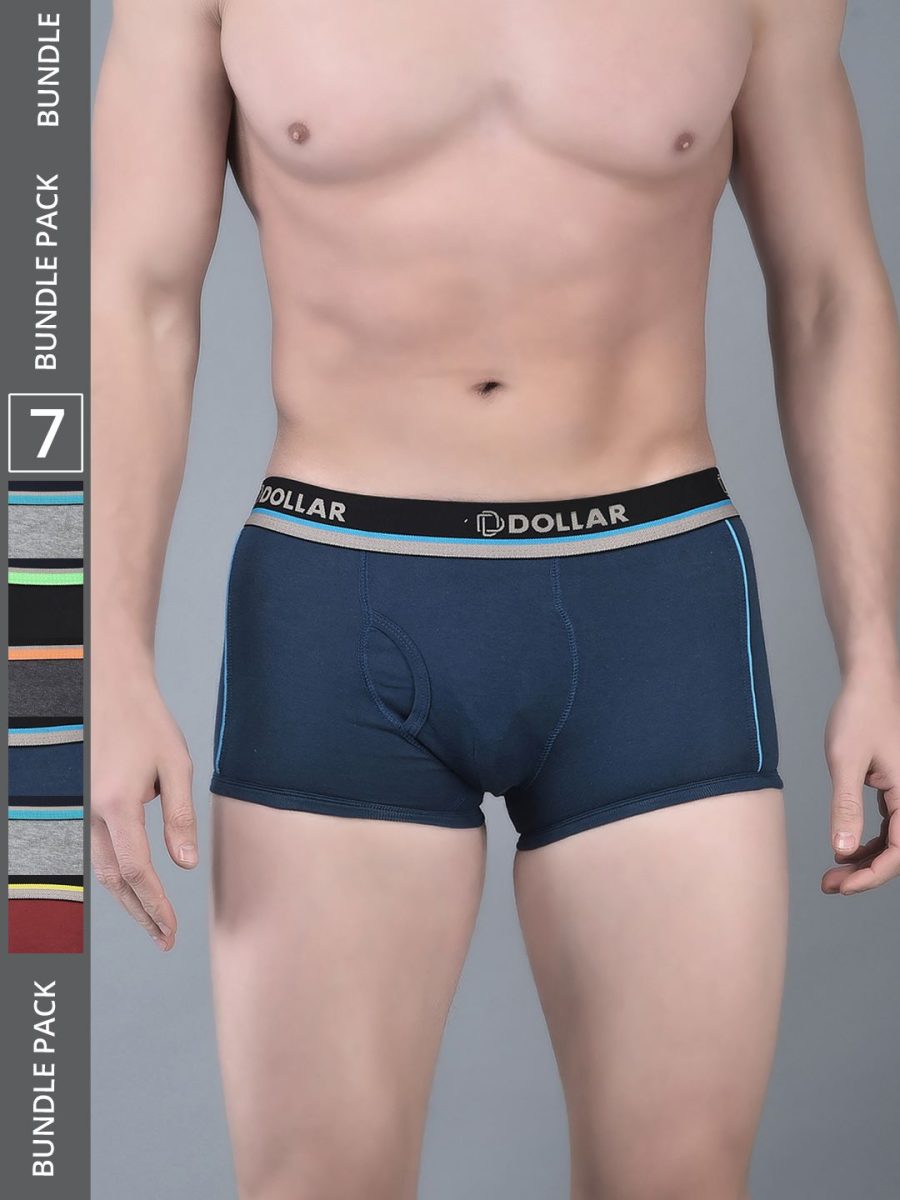 Dollar Bigboss Men's Pack of 7 Combed Cotton Solid Trunk With Illuminating Waistband Logo