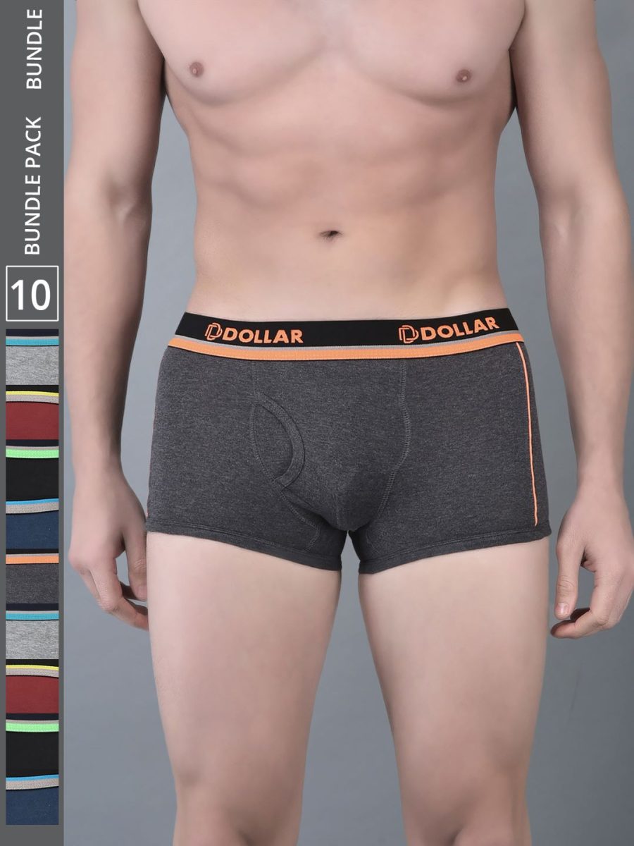 Dollar Bigboss Men's Pack of 10 Combed Cotton Solid Trunk With Illuminating Waistband Logo