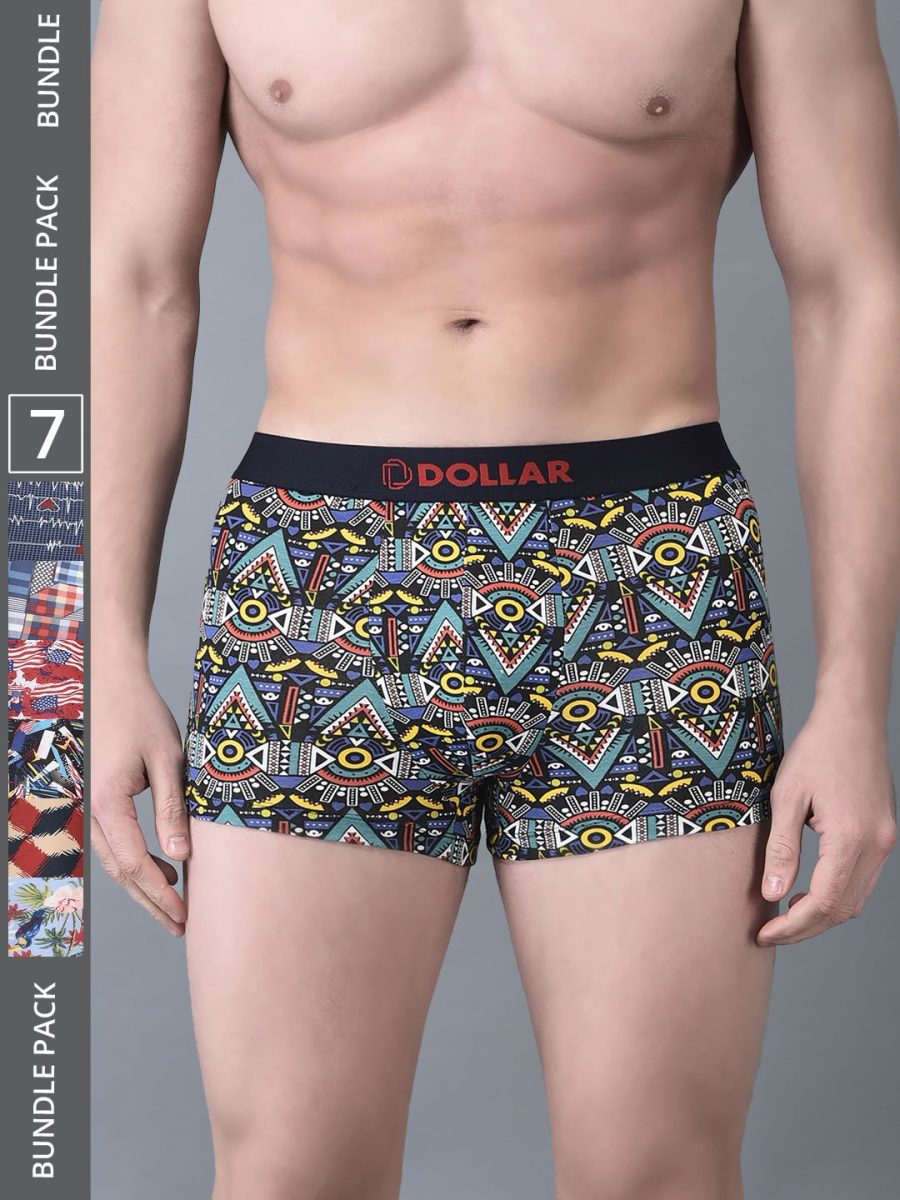 Dollar Bigboss Men's Pack of 7 Printed Trendy Trunk Formulated With Combed Cotton and Spandex Fabric