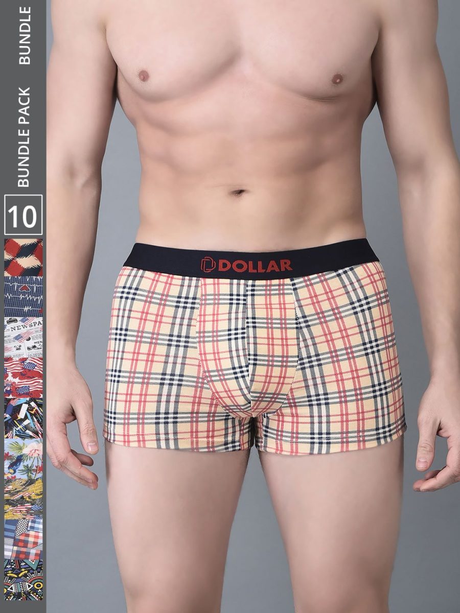 Dollar Bigboss Men's Pack of 10 Printed Trendy Trunk Formulated With Combed Cotton and Spandex Fabric
