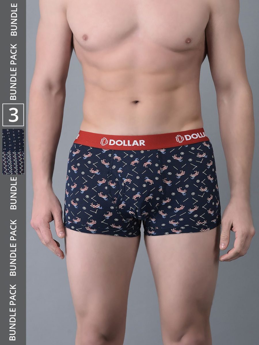 Dollar Bigboss Men's Pack of 3 Combed Cotton Printed Trunk