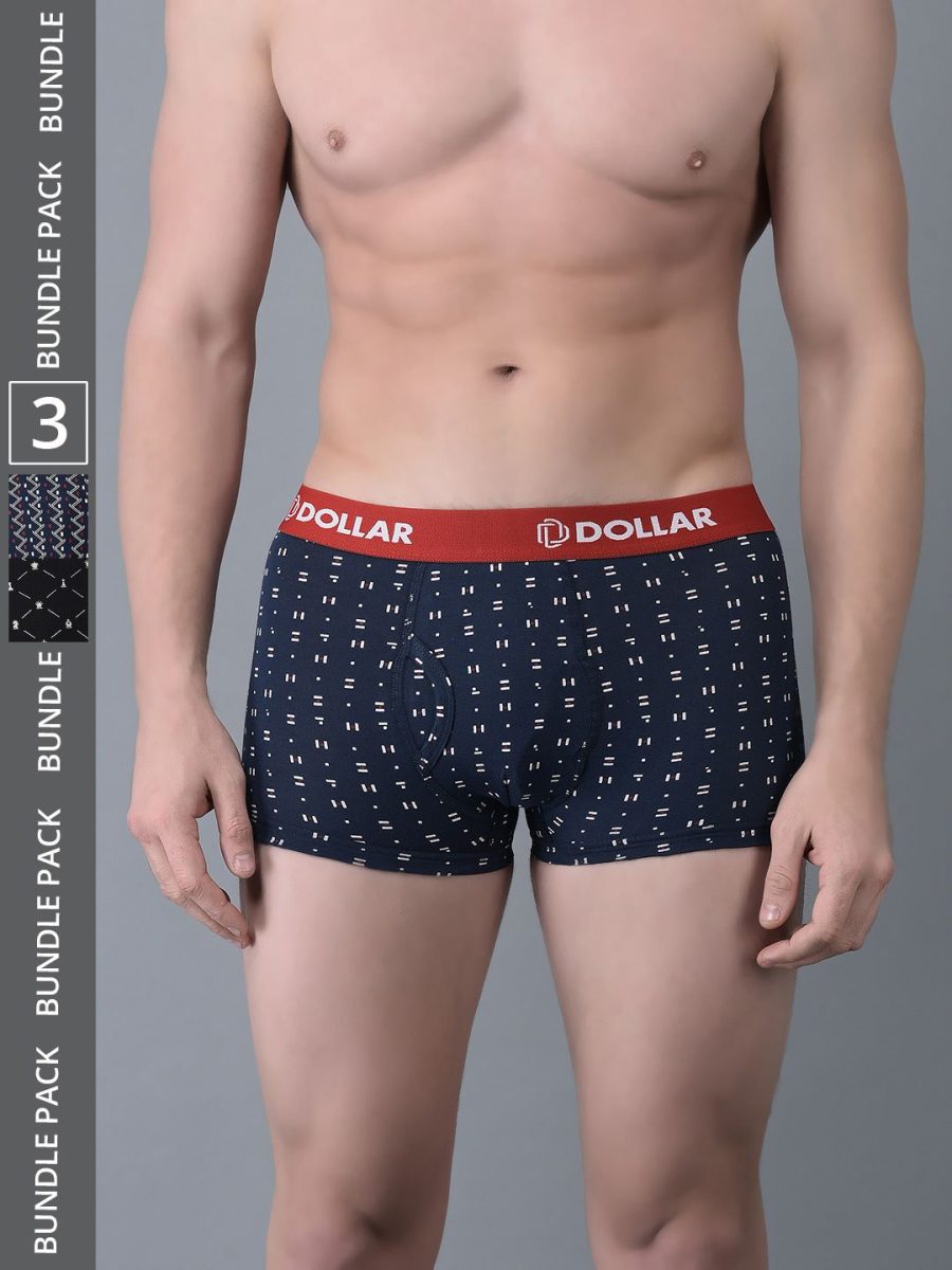 Dollar Bigboss Men's Pack of 3 Combed Cotton Printed Trunk