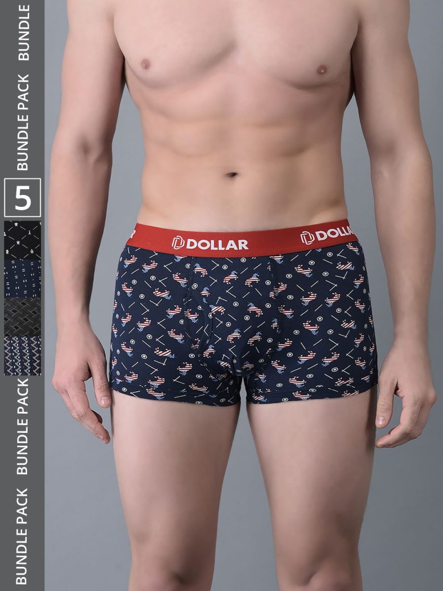 Dollar Bigboss Men's Pack of 5 Combed Cotton Printed Trunk