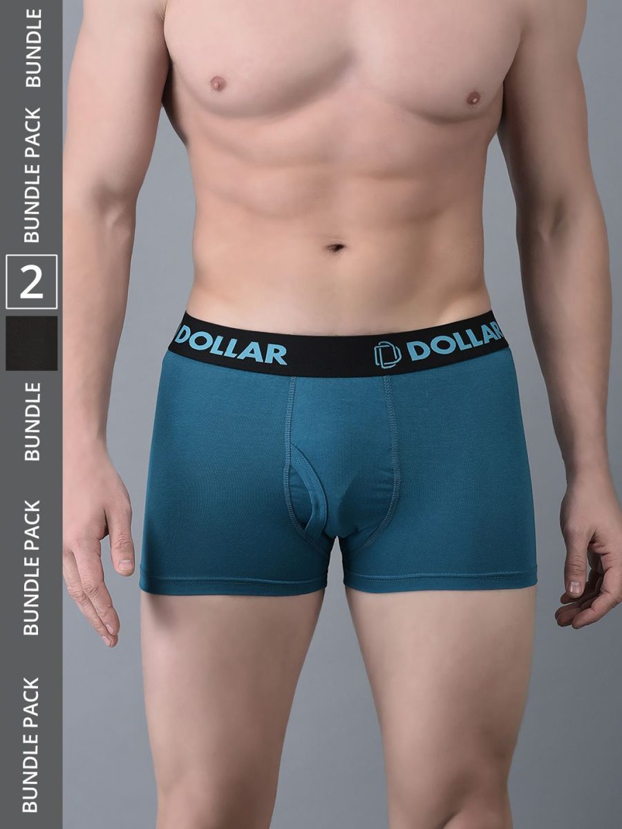 Dollar Bigboss Men's Pack of 2 Shuffle Intellisoft Cotton Spandex Solid Trunk