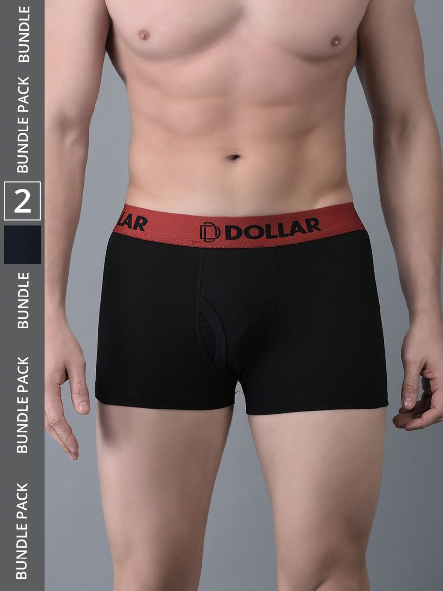Dollar Bigboss Men's Pack of 2 Shuffle Intellisoft Cotton Spandex Solid Trunk