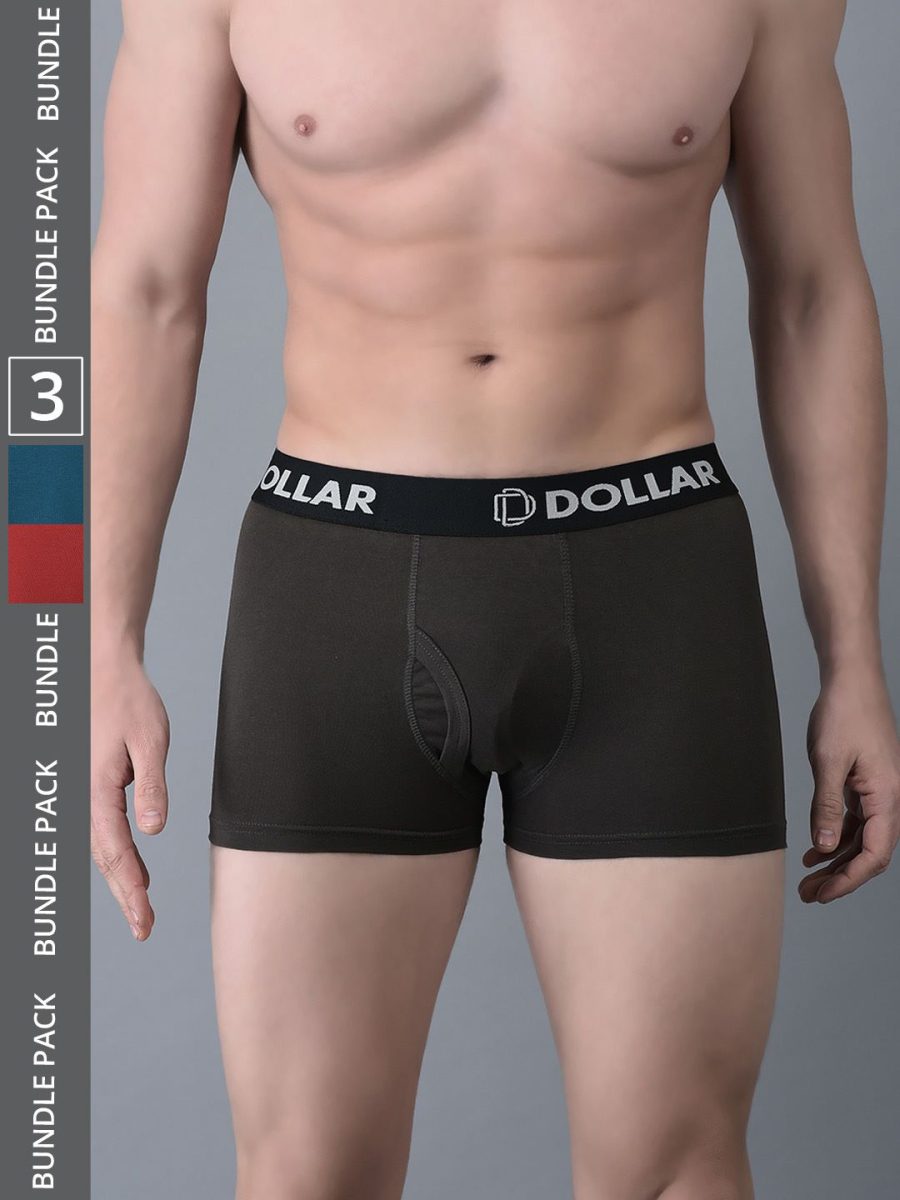 Dollar Bigboss Men's Pack of 3 Shuffle Intellisoft Cotton Spandex Solid Trunk
