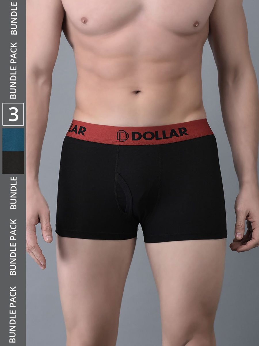 Dollar Bigboss Men's Pack of 3 Shuffle Intellisoft Cotton Spandex Solid Trunk