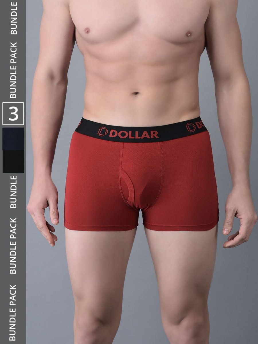 Dollar Bigboss Men's Pack of 3 Shuffle Intellisoft Cotton Spandex Solid Trunk