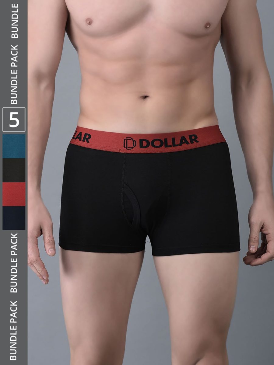 Dollar Bigboss Men's Pack of 5 Shuffle Intellisoft Cotton Spandex Solid Trunk