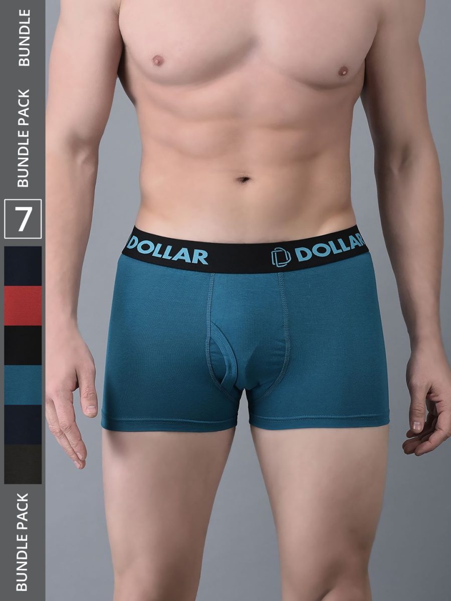 Dollar Bigboss Men's Pack of 7 Shuffle Intellisoft Cotton Spandex Solid Trunk