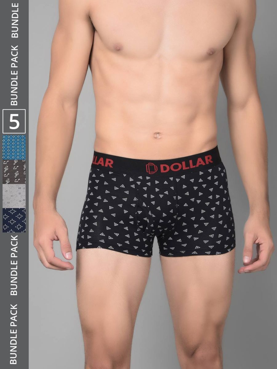 Dollar Bigboss Men's Pack of 5 Cotton Printed Shuffle Intellisoft Spandex Trunk