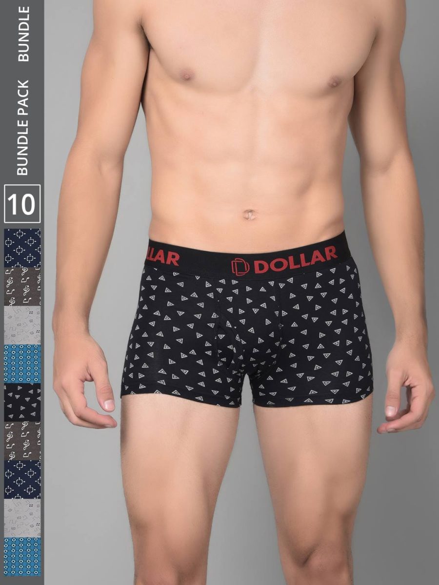 Dollar Bigboss Men's Pack of 10 Cotton Printed Shuffle Intellisoft Spandex Trunk
