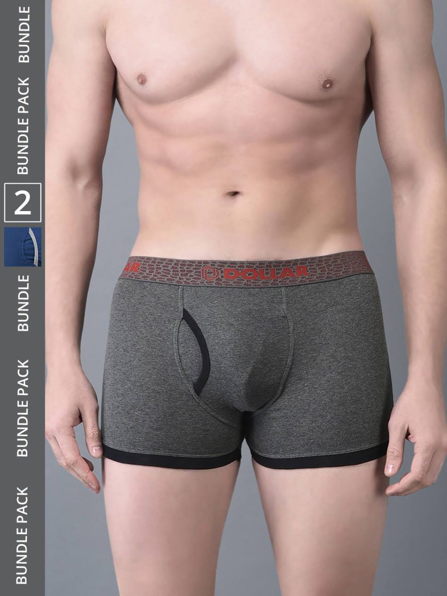 Dollar Bigboss Men's Pack of 2 Solid Combed Cotton Trunk With Contoured Pouch Support