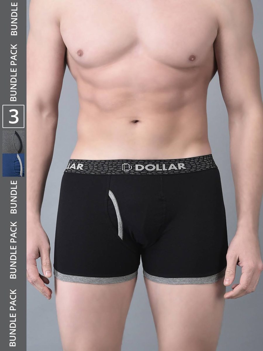 Dollar Bigboss Men's Pack of 3 Solid Combed Cotton Trunk With Contoured Pouch Support