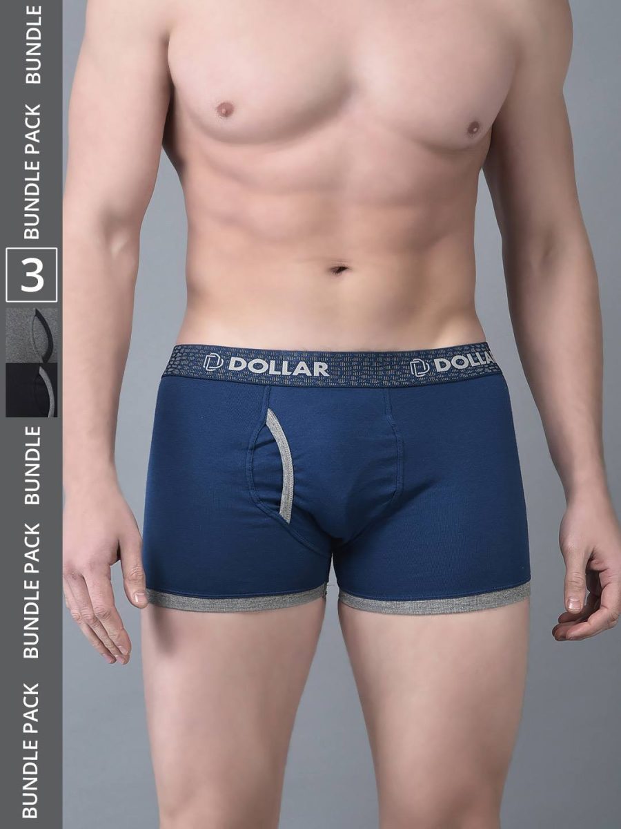 Dollar Bigboss Men's Pack of 3 Solid Combed Cotton Trunk With Contoured Pouch Support