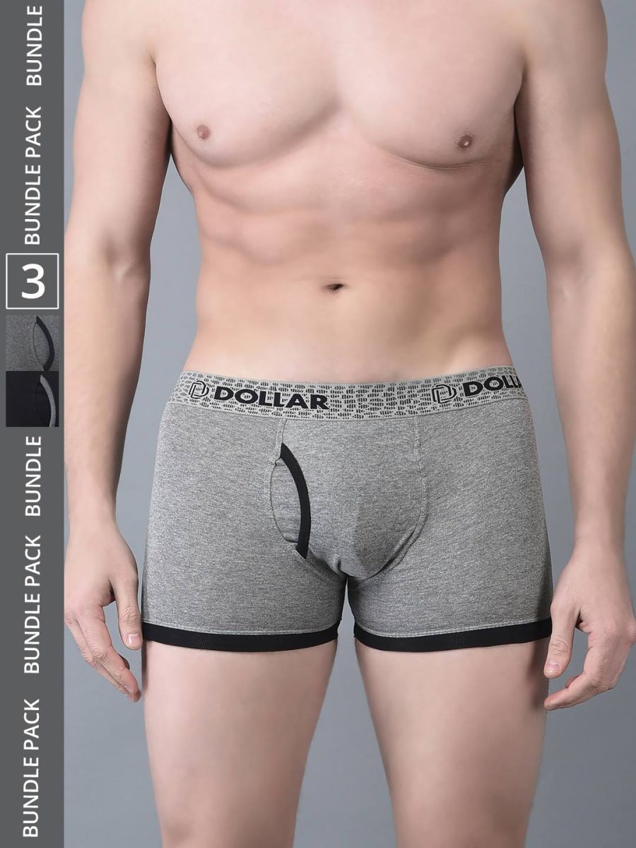 Dollar Bigboss Men's Pack of 3 Solid Combed Cotton Trunk With Contoured Pouch Support
