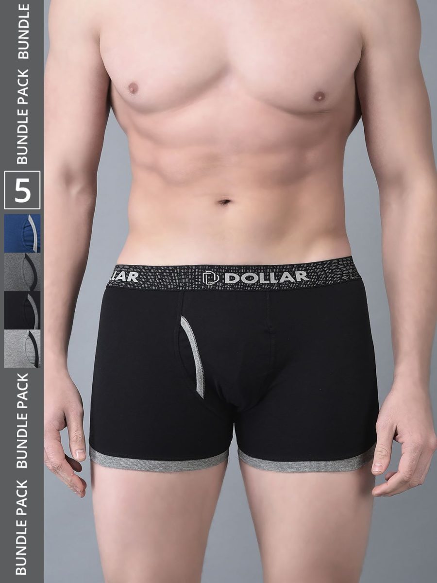 Dollar Bigboss Men's Pack of 5 Solid Combed Cotton Trunk With Contoured Pouch Support