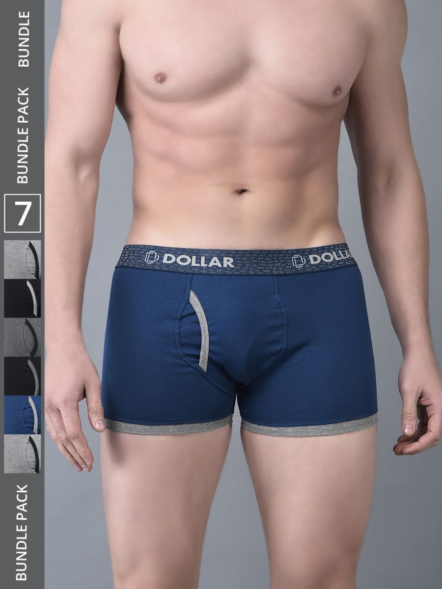 Dollar Bigboss Men's Pack of 7 Solid Combed Cotton Trunk With Contoured Pouch Support