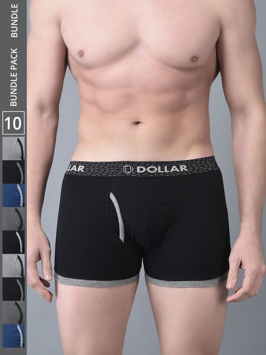 Dollar Bigboss Men's Pack of 10 Solid Combed Cotton Trunk With Contoured Pouch Support