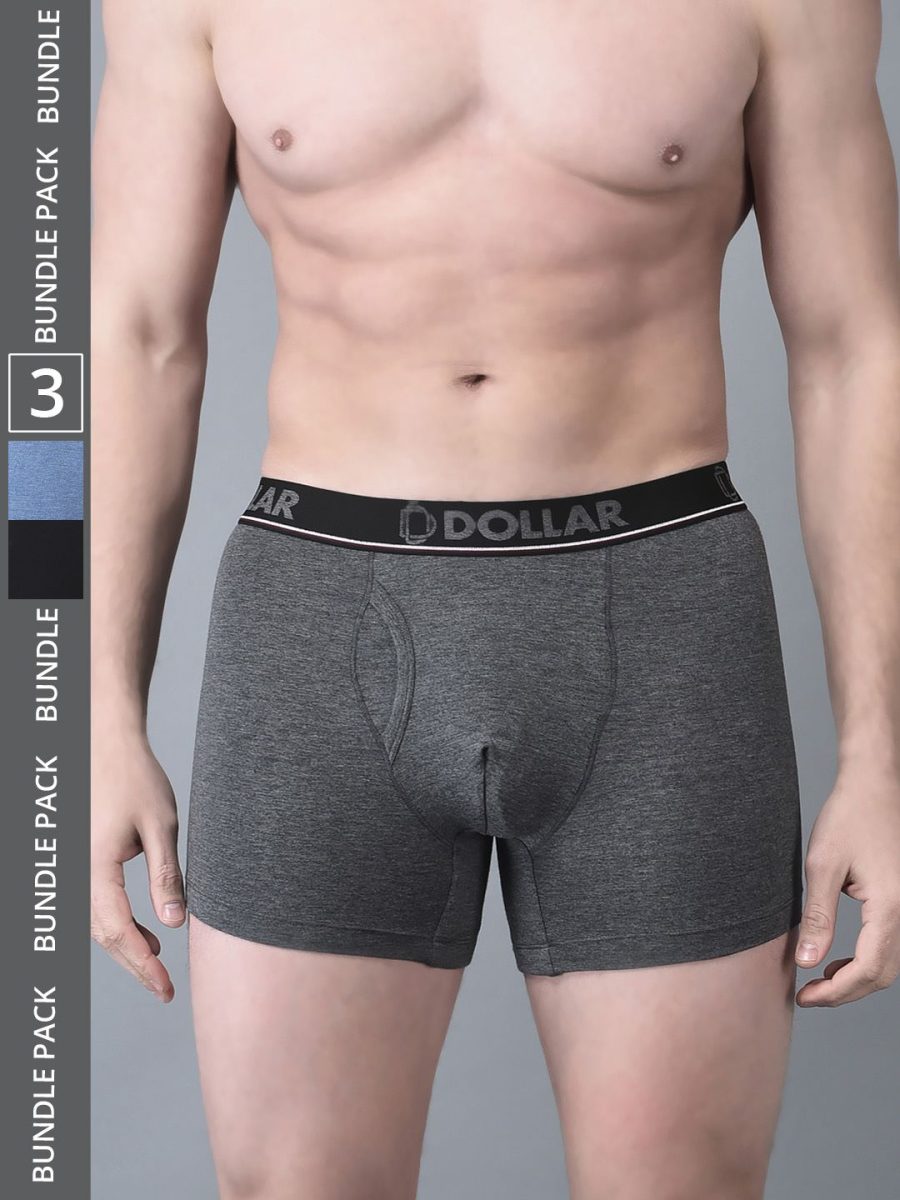 Dollar Bigboss Men's Pack of 3 Shuffle Intellisoft Cotton Modal Solid Trunk