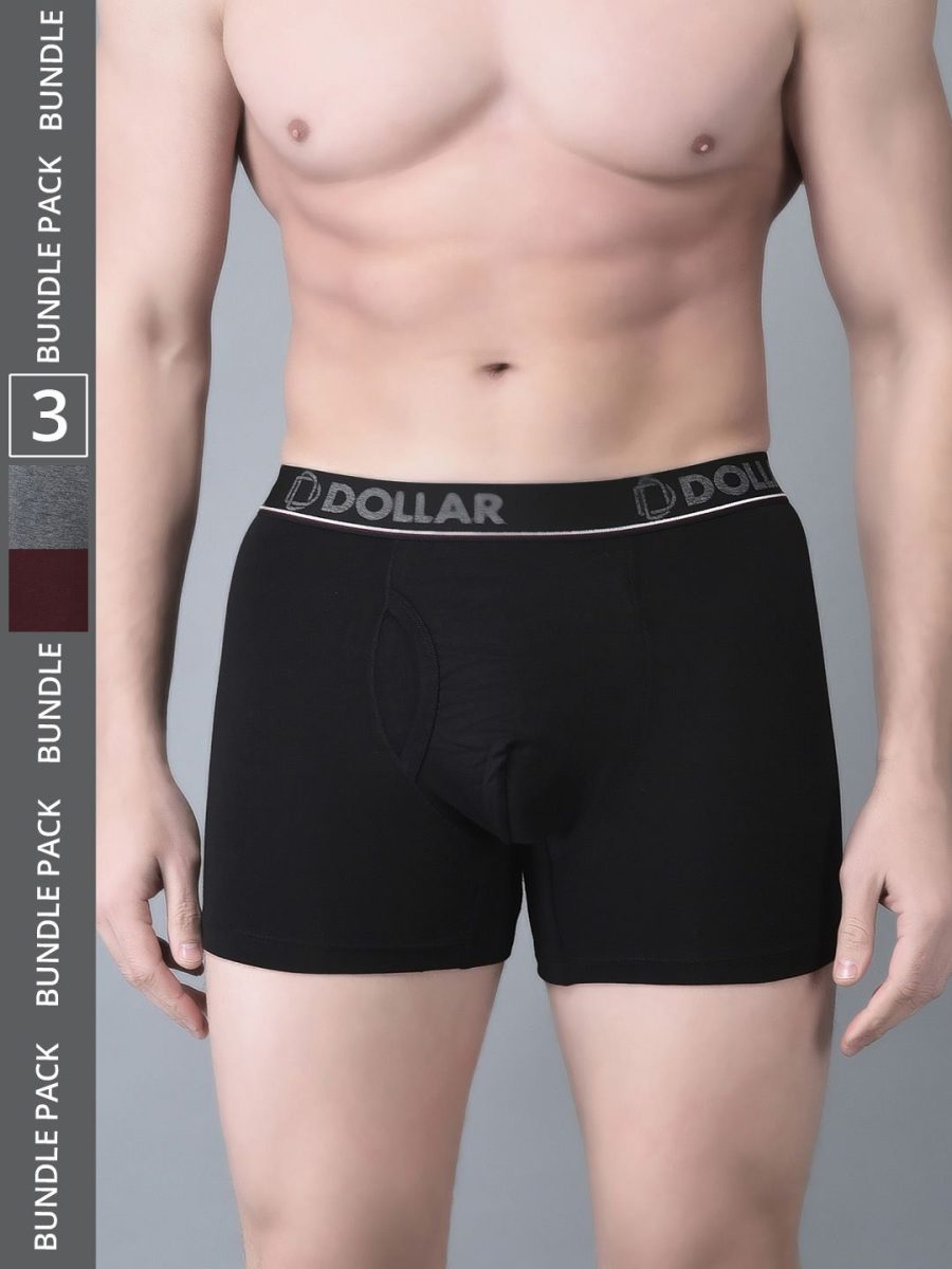 Dollar Bigboss Men's Pack of 3 Shuffle Intellisoft Cotton Modal Solid Trunk