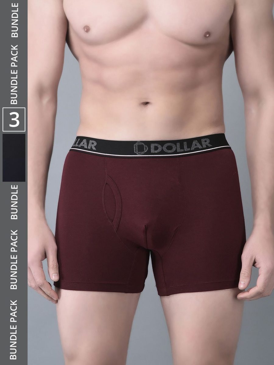 Dollar Bigboss Men's Pack of 3 Shuffle Intellisoft Cotton Modal Solid Trunk