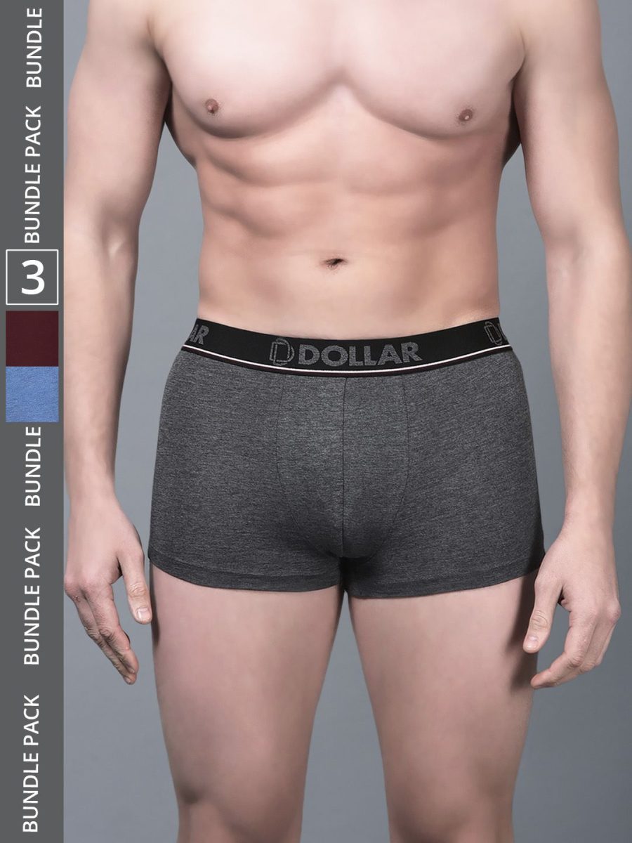 Dollar Bigboss Men's Pack of 3 Shuffle Intellisoft Cotton Modal Solid Trunk