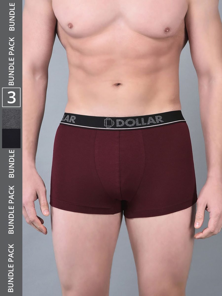 Dollar Bigboss Men's Pack of 3 Shuffle Intellisoft Cotton Modal Solid Trunk