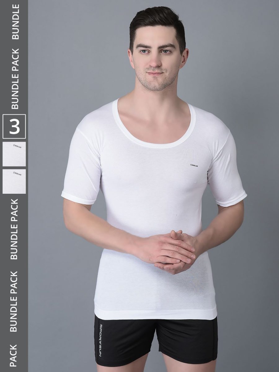 Dollar Bigboss Men's Pack of 3 Solid Combed Cotton Shrinkless Vest