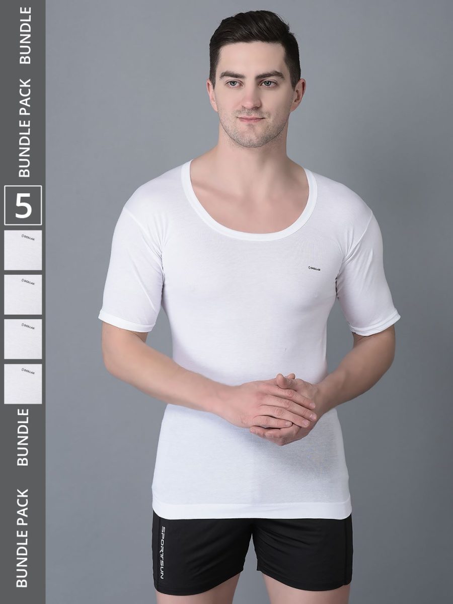 Dollar Bigboss Men's Pack of 5 Solid Combed Cotton Shrinkless Vest