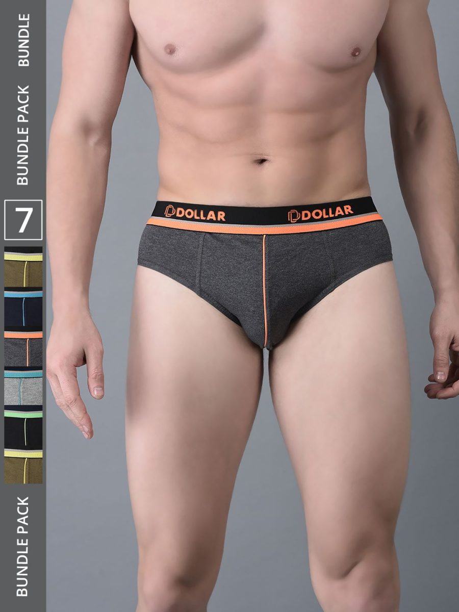 Dollar Bigboss Men's Pack of 7 Combed Cotton Solid Brief With Illuminating Waistband Logo
