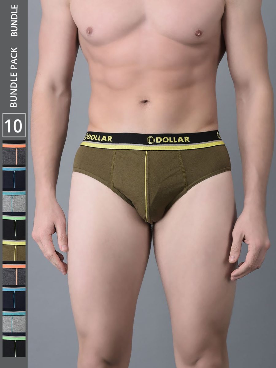 Dollar Bigboss Men's Pack of 10 Combed Cotton Solid Brief With Illuminating Waistband Logo