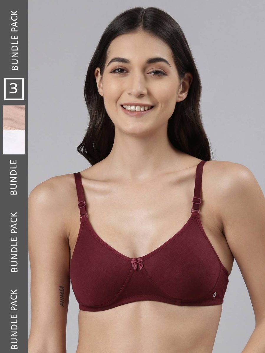 Dollar Missy Pack of 3 Women's Cotton Wire-Free Soft Padded Bra