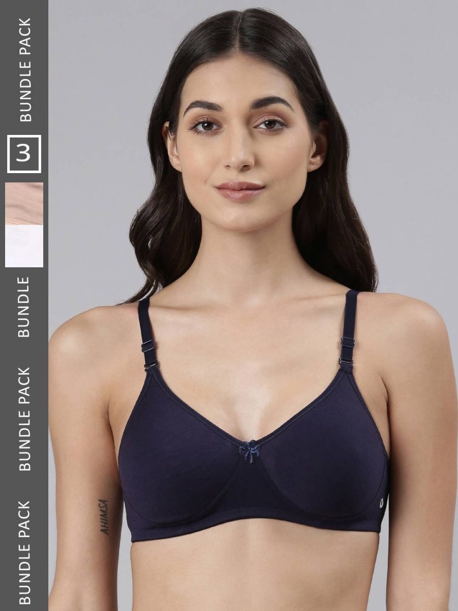 Dollar Missy Pack of 3 Women's Cotton Wire-Free Soft Padded Bra