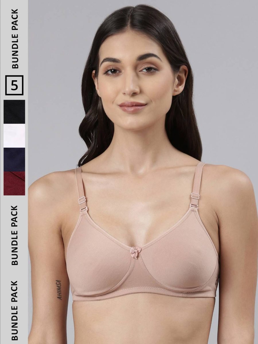 Dollar Missy Pack of 5 Women's Cotton Wire-Free Soft Padded Bra