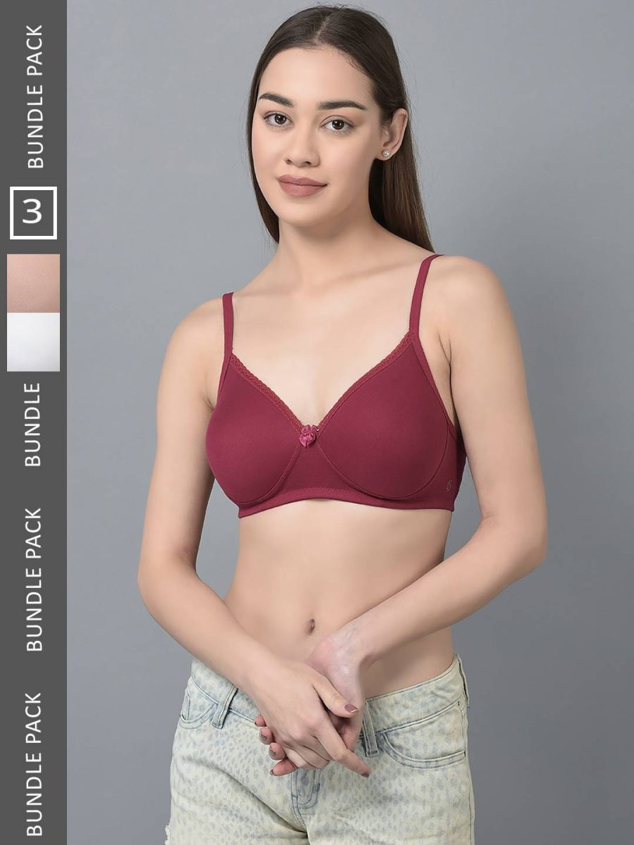 Dollar Missy Pack of 3 Women's Cotton Wire-Free Full Coverage Padded Bra