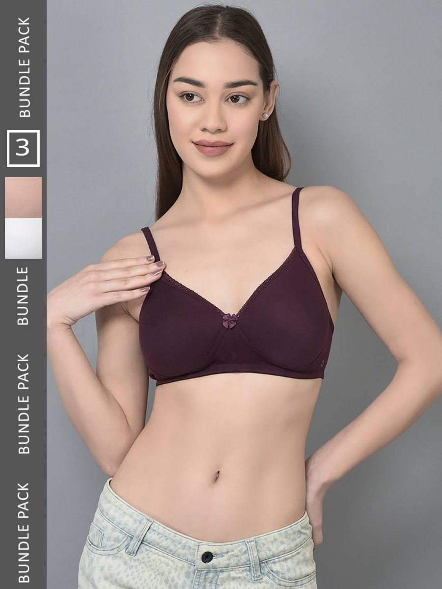 Dollar Missy Pack of 3 Women's Cotton Wire-Free Full Coverage Padded Bra