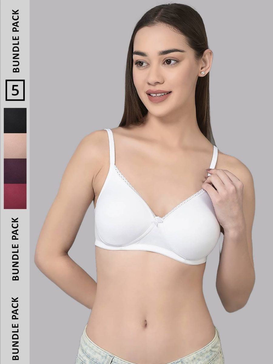 Dollar Missy Pack of 5 Women's Cotton Wire-Free Full Coverage Padded Bra