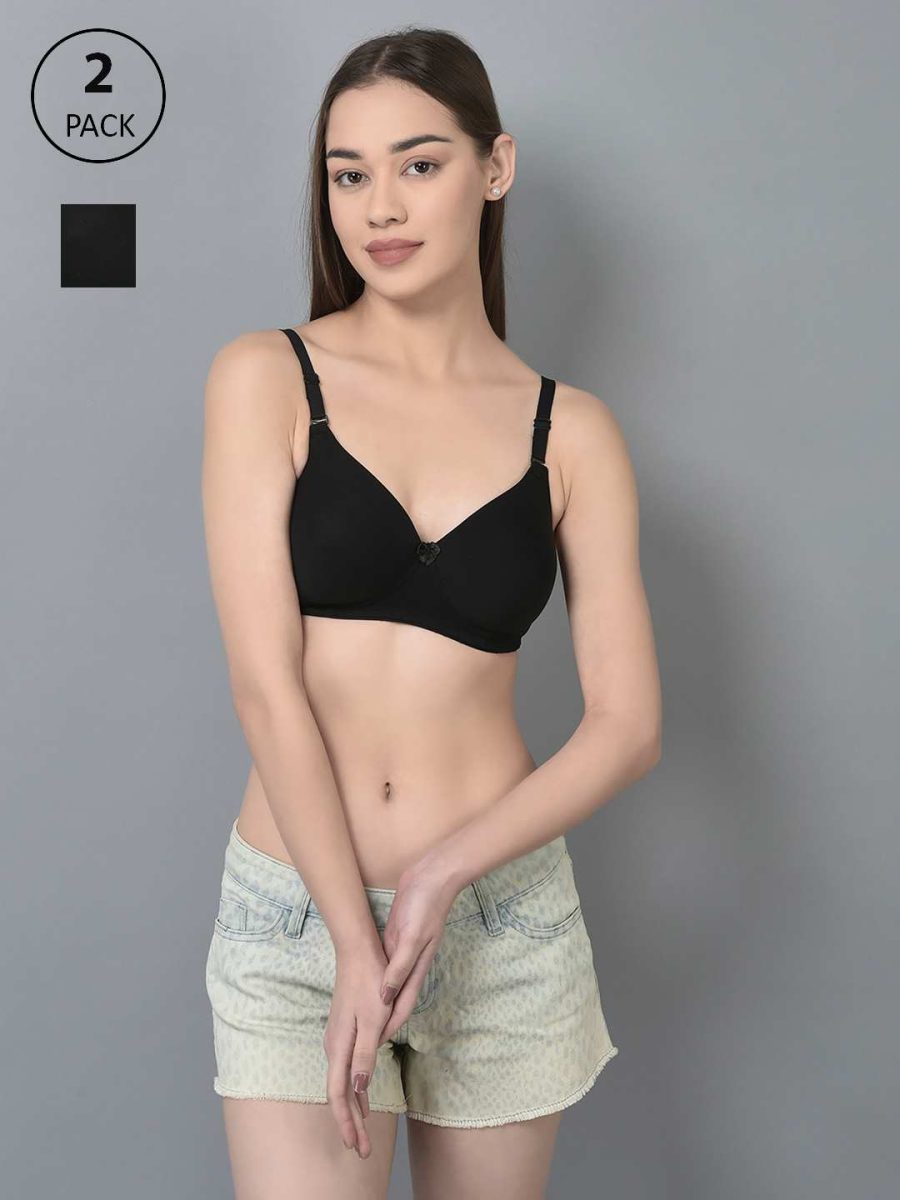 Dollar Missy Pack of 2 Women's Combed Cotton with Stretchy Elastane Wire-Free Full Coverage Padded Bra