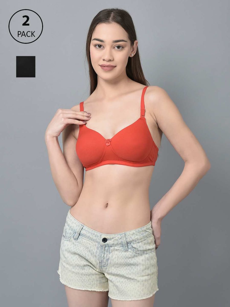 Dollar Missy Pack of 2 Women's Combed Cotton with Stretchy Elastane Wire-Free Full Coverage Padded Bra