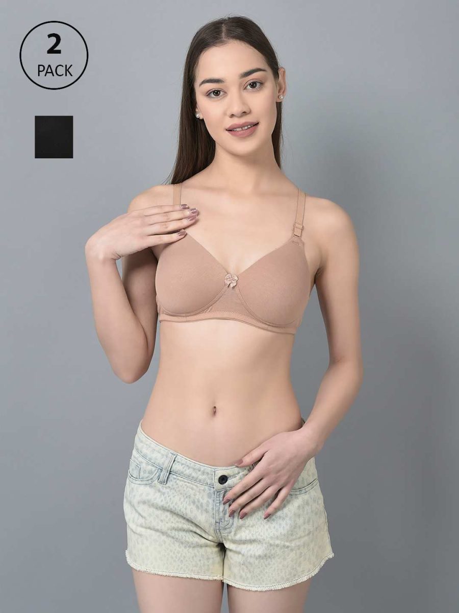 Dollar Missy Pack of 2 Women's Combed Cotton with Stretchy Elastane Wire-Free Full Coverage Padded Bra