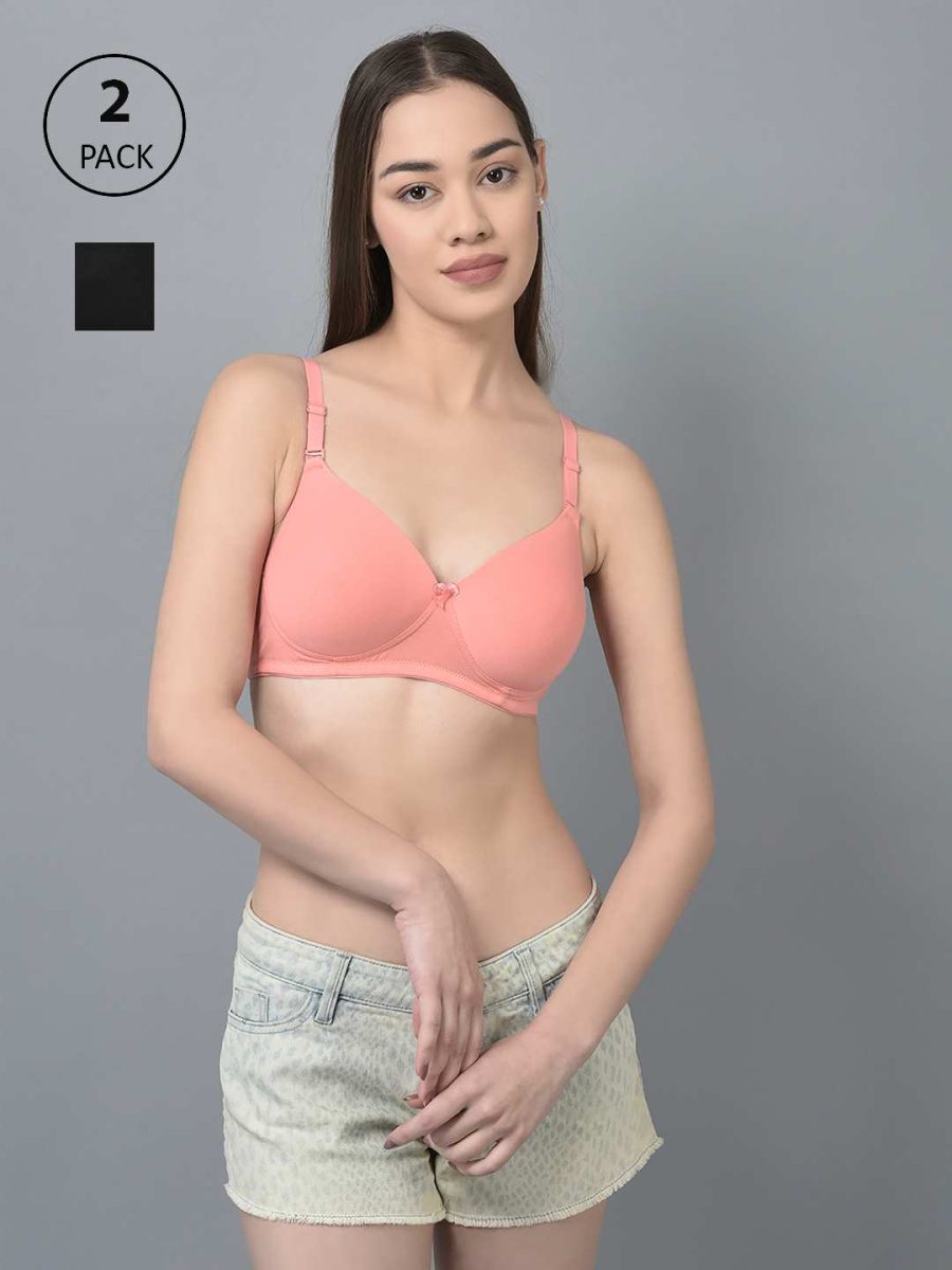 Dollar Missy Pack of 2 Women's Combed Cotton with Stretchy Elastane Wire-Free Full Coverage Padded Bra
