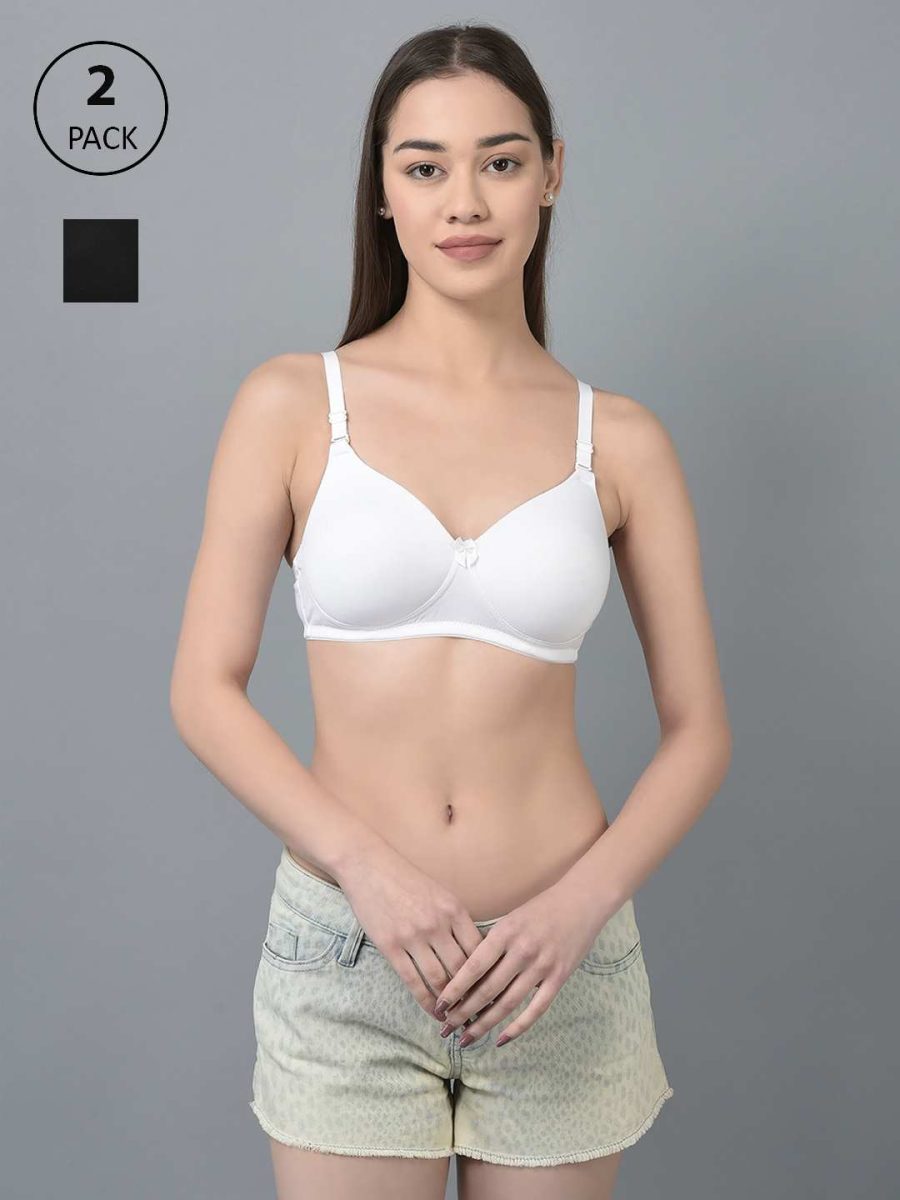 Dollar Missy Pack of 2 Women's Combed Cotton with Stretchy Elastane Wire-Free Full Coverage Padded Bra