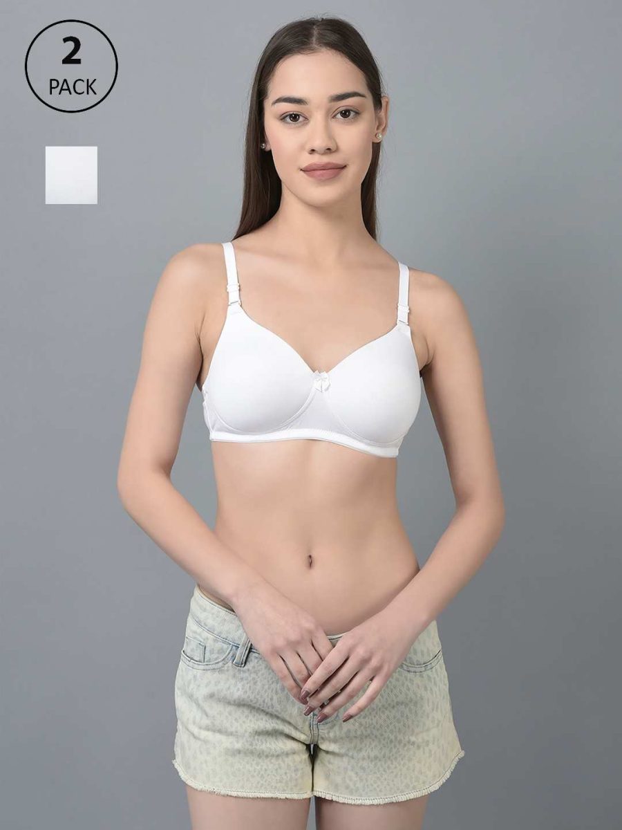 Dollar Missy Pack of 2 Women's Combed Cotton with Stretchy Elastane Wire-Free Full Coverage Padded Bra