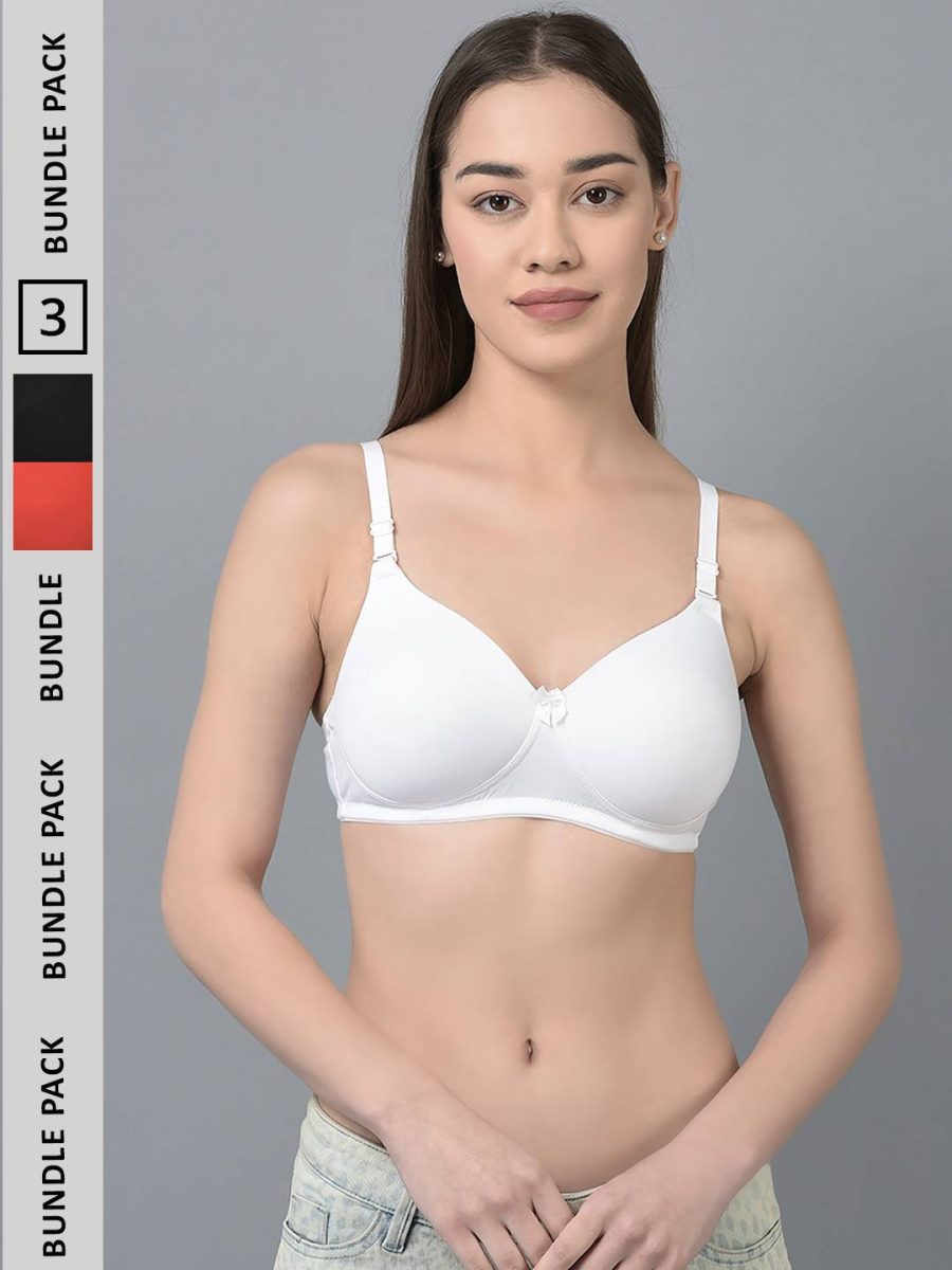 Dollar Missy Pack of 3 Women's Combed Cotton with Stretchy Elastane Wire-Free Full Coverage Padded Bra