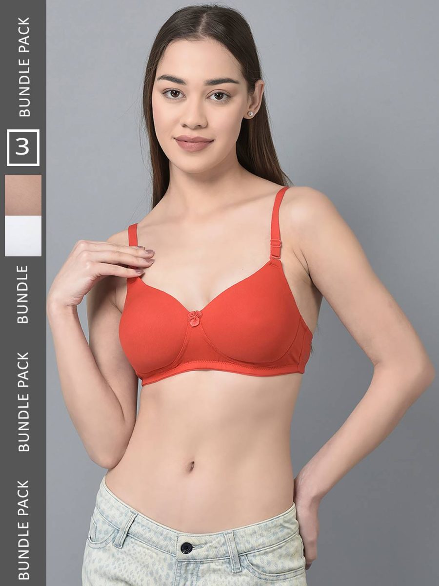 Dollar Missy Pack of 3 Women's Combed Cotton with Stretchy Elastane Wire-Free Full Coverage Padded Bra