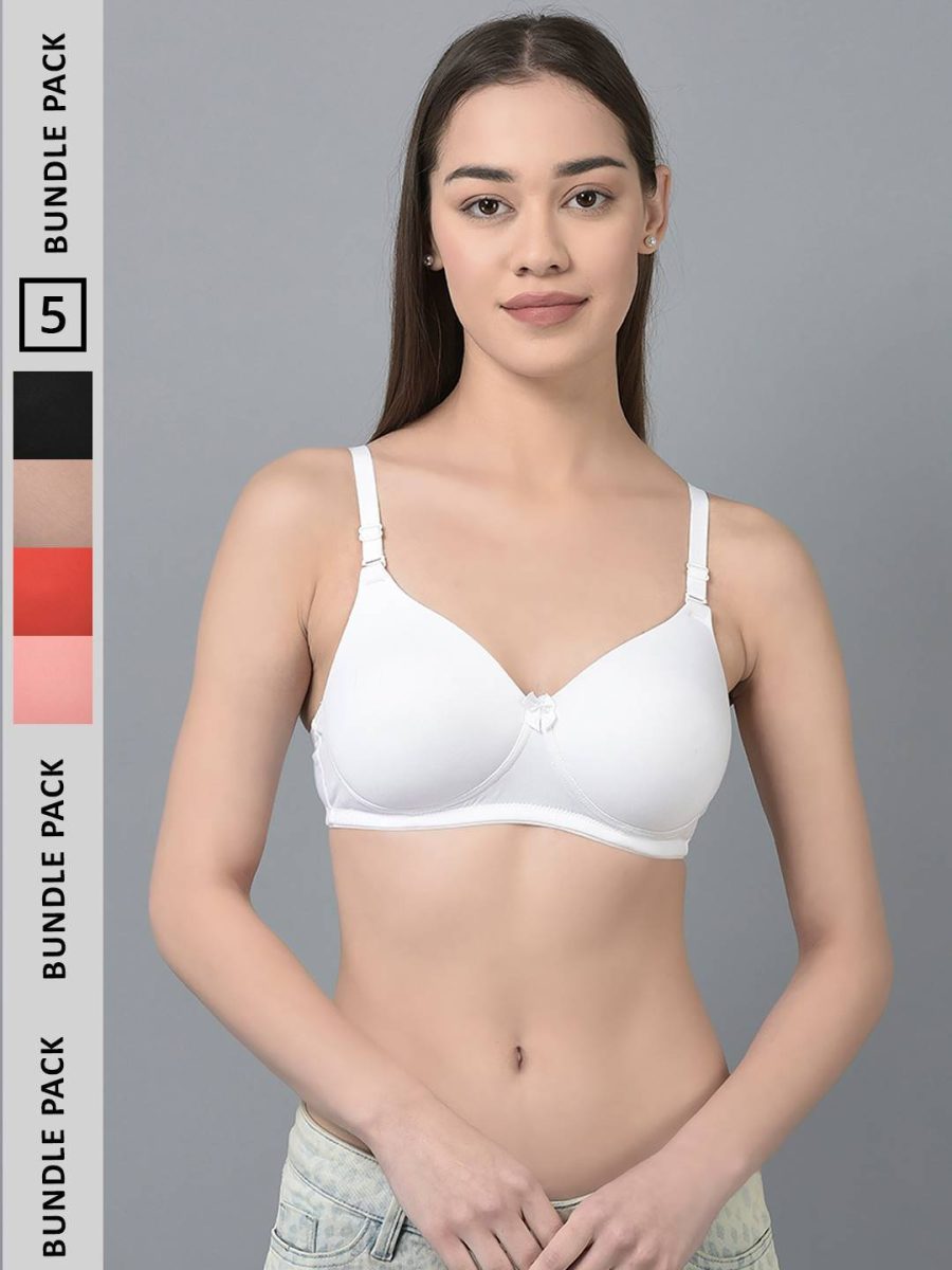 Dollar Missy Pack of 5 Women's Combed Cotton with Stretchy Elastane Wire-Free Full Coverage Padded Bra