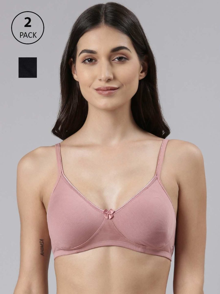 Dollar Missy Pack of 2 Women's Combed Cotton with Stretchy Elastane Wire-Free Basic Support Bra